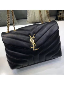 Saint Laurent Loulou Medium Shoulder Bag in "Y" Calfskin 464676 Black/Gold