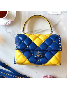 Valentino  "V" Intarsia Lambskin Garavani Candystud Single Handle Bag Yellow/Blue 2018