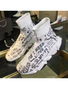 Balenciaga Stretch Knit Sock Speed Graffiti Boot Sneakers White/Grey 2019 (For Women and Men)