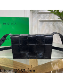 Bottega Veneta Cassette Small Crossbody Bag in Laminated Leather 578004 Black 2021