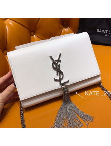 Saint Laurent Kate Small Chain and Tassel Bag in Textured Leather 474366 White 2019