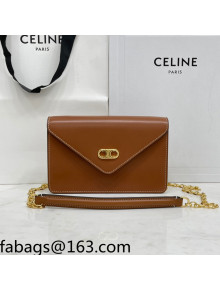 Celine Maillon Triomphe Chain Wallet in Shiny Calfskin Brown 2021