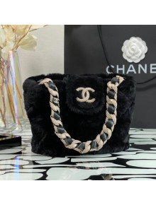 Chanel Shearling Lambskin Bucket Bag with Crystal Strap AS2257 Black 2021