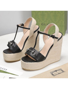 Gucci Calfskin Wedge Sandals 13cm Black 2021