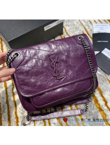 Saint Laurent Baby Niki Chain Bag in Vintage Crinkled Leather 533037 Purple 2021