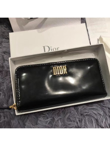 Dior Dio(r)evolution Zip Around Wallet in Mirror Black Calfskin 2018