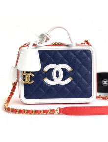 Chanel Grained Calfskin CC Filigree Medium Vanity Case A93343 Red/Blue/White 2019