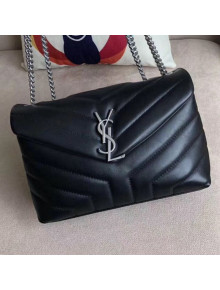 Saint Laurent Loulou Medium Shoulder Bag in "Y" Calfskin 464676 Black/Silver