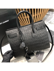 Saint Laurent 324823 Classic Small Sac De Jour Bag in Embossed Crocodile Leather Black 2021
