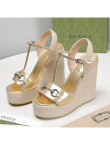 Gucci Calfskin Wedge Sandals 13cm Gold 2021