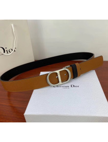Dior Width 3.5cm Reversible Calfskin Belt With Silver CD Buckle Black/Brown 2020