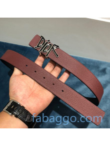 Dior DIOR AND SHAWN Leather Matte Belt 35mm with DIOR Logo Buckle Burgundy/Navy Blue 2020