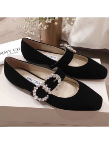 Jimmy Choo Goodwin Suede Mary Jane Flat Ballerina with Crystal Buckle Black 2019