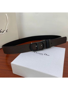 Dior Width 3.5cm Reversible Calfskin Belt With Black CD Buckle Black/Deep Grey 2020