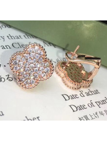 VanCleef&Arpels Crystal Clover Stud Earrings Rose Gold