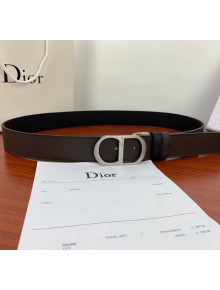Dior Width 3.5cm Reversible Calfskin Belt With Silver CD Buckle Black/Deep Grey 2020
