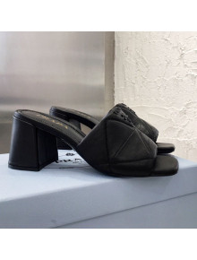Prada Quilted Lambskin Heel Slide Sandals 7cm Black 2021