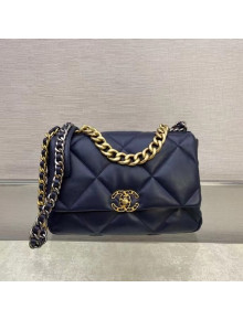 Chanel 19 Goatskin Large Flap Bag AS1161 Navy Blue 2021 TOP