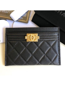 Chanel Quilted Grained Leather Boy Card Holder A84431 Black 2019