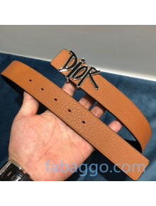Dior DIOR AND SHAWN Leather Matte Belt 35mm with DIOR Logo Buckle Taupe Brown/Black 2020