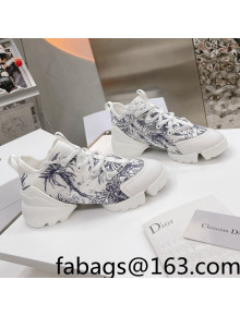 Dior D-Connect Sneakers in Blue Printed Reflective Technical Fabric White/Blue 2021