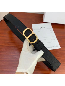 Dior Width 3.5cm Reversible Calfskin Belt With Gold CD Buckle Black 2020