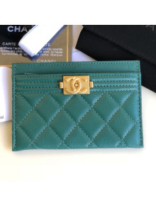 Chanel Quilted Grained Leather Boy Card Holder A84431 Green 2019