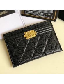 Chanel Iridescent Quilted Grained Leather Boy Card Holder Black 2019