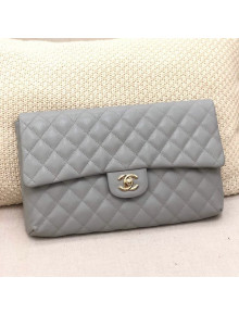 Chanel Quilted Grained Calfskin Flap Clutch A57650 Grey 2019