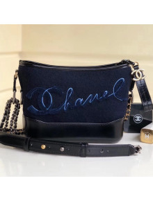 Chanel Embroidered Wool Gabrielle Small Hobo Bag A91810 Navy Blue 2018