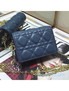 Dior Lady Dior Nano Pouch Clutch with Chain in Blue Cannage Calfskin 2020