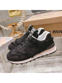 Miu Miu x New Balance 574 Denim Fringe Sneakers Black 2022