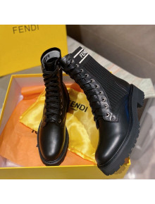 Fendi Rockoko Calfskin and Knit Ankle Boots Black 2021 04