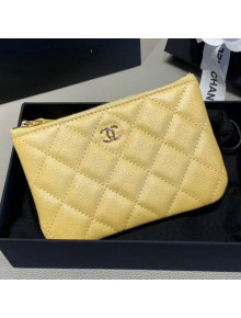 Chanel Iridescent Quilted Grained Leather Classic Small Pouch A82365 Yellow 2019