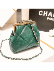Chanel Quilted Shiny Aged Lambskin Clutch with Chain AP1555 Green 2021