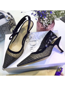Dior "J'Adior" High-heeled Shoe in Black Mesh with Embroidered Ribbon 6.5cm 2018