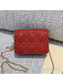 Dior Lady Dior Nano Pouch Clutch with Chain in Red Patent Cannage Leather 2020