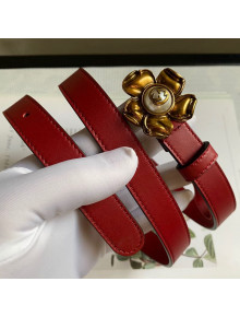 Gucci Calfskin Belt 20mm with Flower Buckle Red 2020