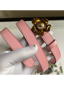 Gucci Calfskin Belt 20mm with Flower Buckle Pink 2020