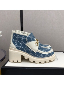 Gucci GG Fabric High-Top Heel Loafers Blue 2020