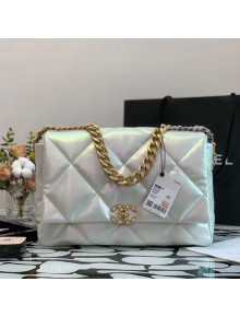 Chanel 19 Iridescent Calfskin Maxi Flap Bag AS1162 White 2021