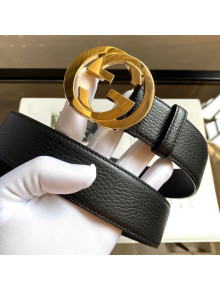 Gucci Calfskin Belt 38mm with Interlocking Shiny G Buckle Black/Gold 2020