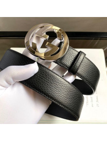 Gucci Calfskin Belt 38mm with Interlocking Shiny G Buckle Black/Silver 2020
