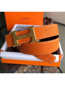 Hermes Width 3.8cm Grainy Calfskin Belt With H Buckle Orange/Black 2020