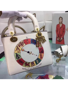 Dior Lady Dior Bag in Calfskin with Wheel of Fortune Print White 2018