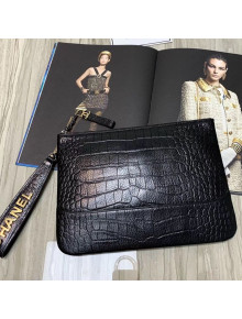 Chanel Crocodile Embossed Calfskin Large Pouch A86036 Black 2019