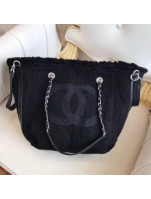 Chanel Denim Canvas Deauville Hobo Bag Black 2018