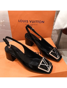 Louis Vuitton Madeleine Patent Leather Square LV Slingback Pumps Black 2020
