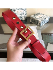 Dior Leather Belt 34mm with Frame Buckle Red 2020