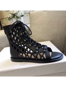 Dior D-Trap Boot Sandals in Mesh Calfskin Black 2021